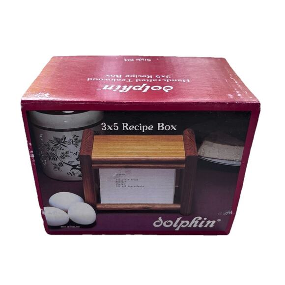 New Vintage Recipe Box Dolphin Teakwood Container Kitchen MCM Kitscy Cottage - Picture 2 of 10